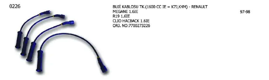 ÜNÜVAR 0226 Buji Kablosu 7700273226