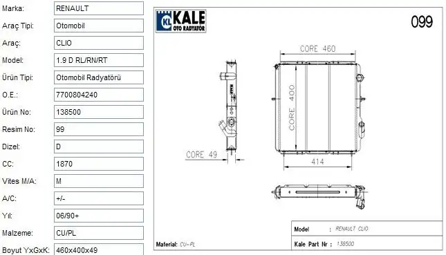 KALE 0528282PA Radyatör