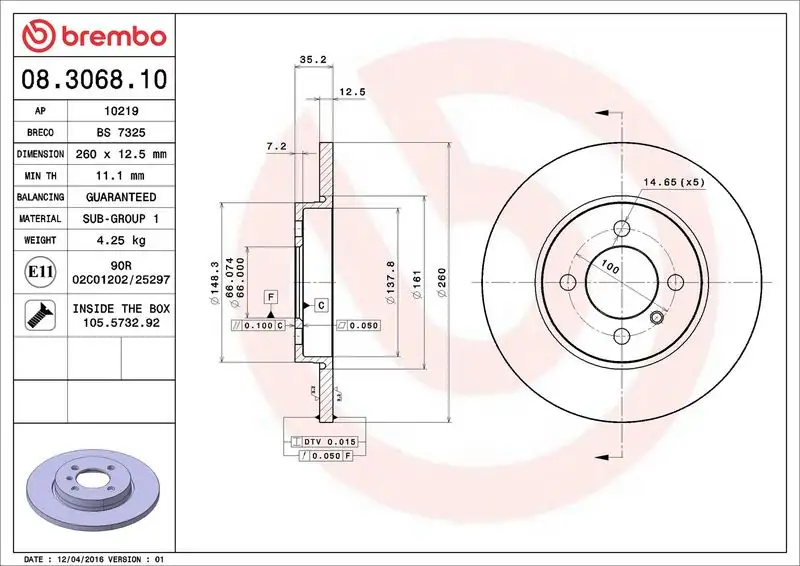 BREMBO 08.3068.10 Ön Fren Diski 34116752434