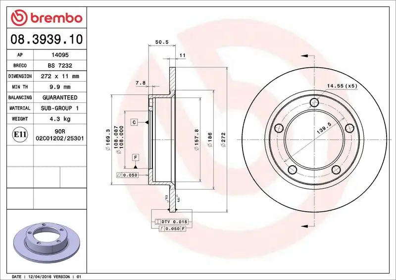BREMBO 08.3939.10 Ön Fren Diski 21213501070