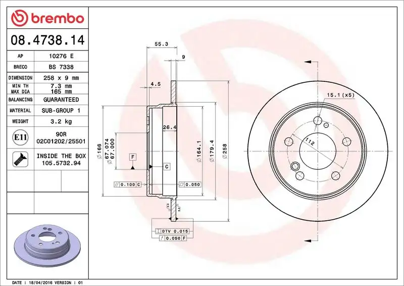 BREMBO 08.4738.14 Arka Fren Diski A2014231112