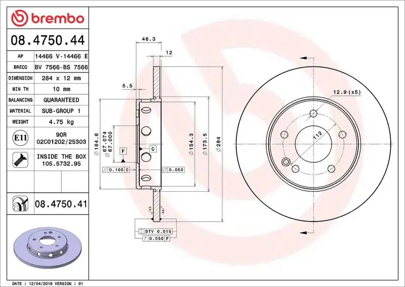 BREMBO 08.4750.41 Ön Fren Diski A2024210212