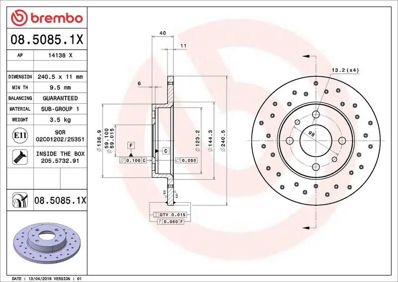 BREMBO 08.5085.1X Ön Fren Diski