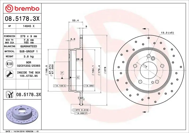 BREMBO 08.5178.3X Arka Fren Diski