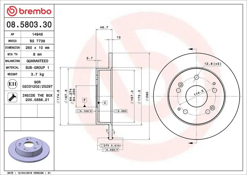 BREMBO 08.5803.30 Arka Fren Diski 42510S5TE00
