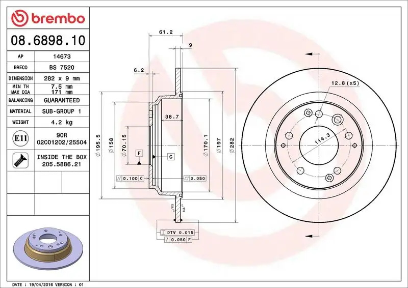 BREMBO 08.6898.10 Arka Fren Diski