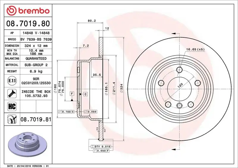 BREMBO 08.7019.81 Arka Fren Diski