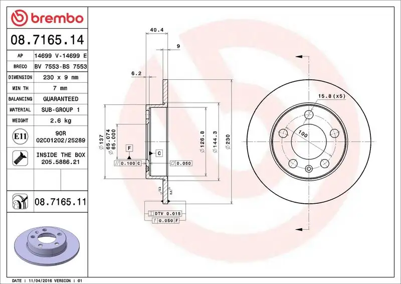 BREMBO 08.7165.14 Arka Fren Diski