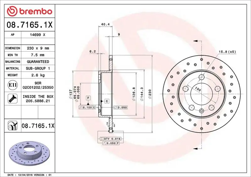 BREMBO 08.7165.1X Arka Fren Diski