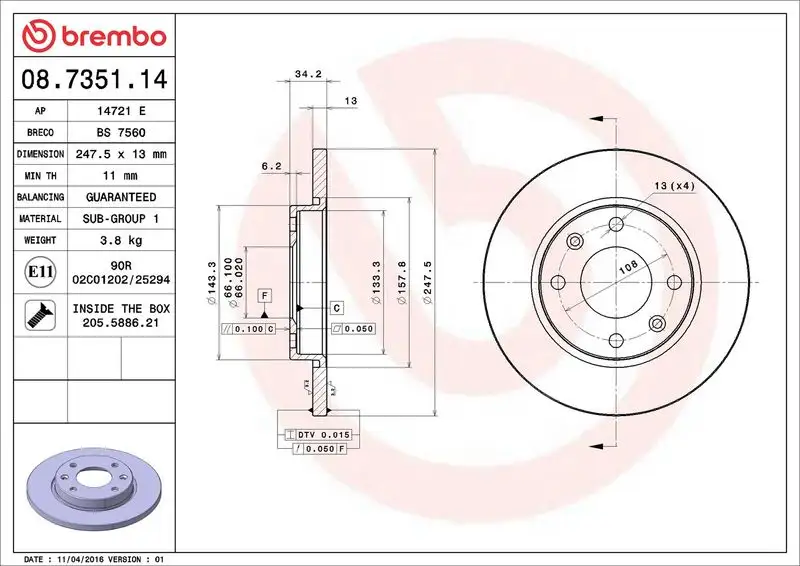BREMBO 08.7351.14 Ön Fren Diski 4246R9