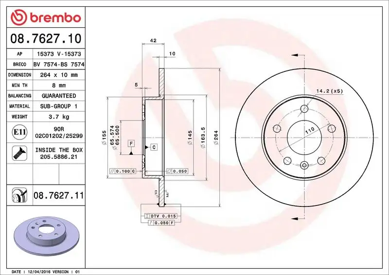 BREMBO 08.7627.10 Arka Fren Diski