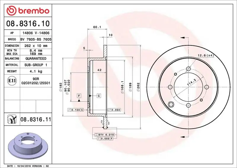 BREMBO 08.8316.10 Arka Fren Diski