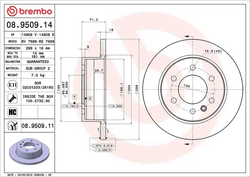BREMBO 08.9509.11 Arka Fren Diski