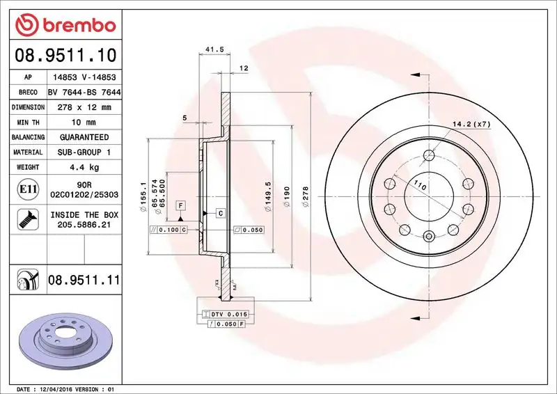 BREMBO 08.9511.10 Arka Fren Diski