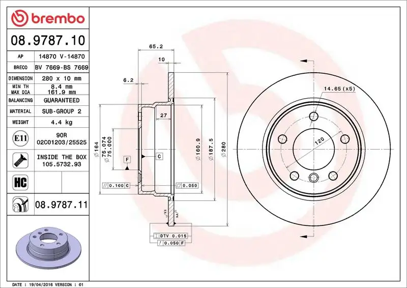 BREMBO 08.9787.11 Arka Fren Diski 34216855001