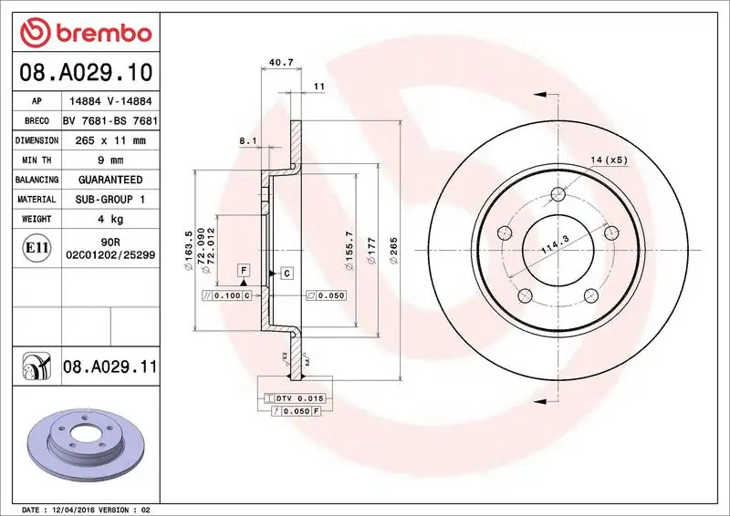 BREMBO 08.A029.10 Arka Fren Diski