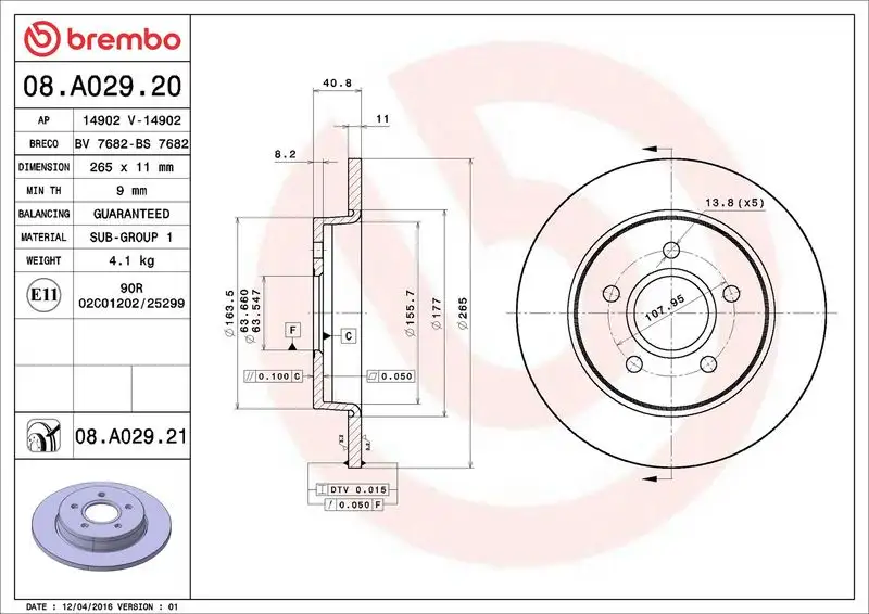 BREMBO 08.A029.21 Arka Fren Diski
