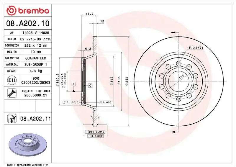 BREMBO 08.A202.10 Arka Fren Diski