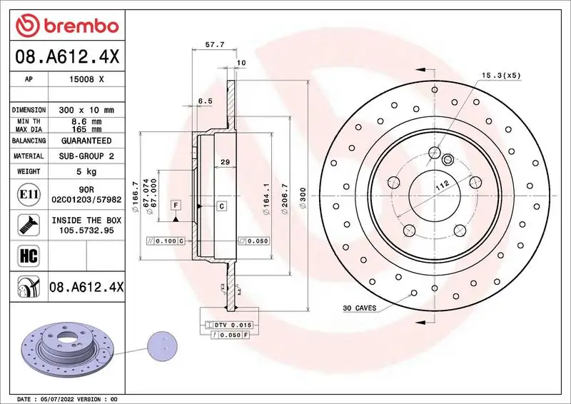 BREMBO 08.A612.4X Arka Fren Diski A2044230912