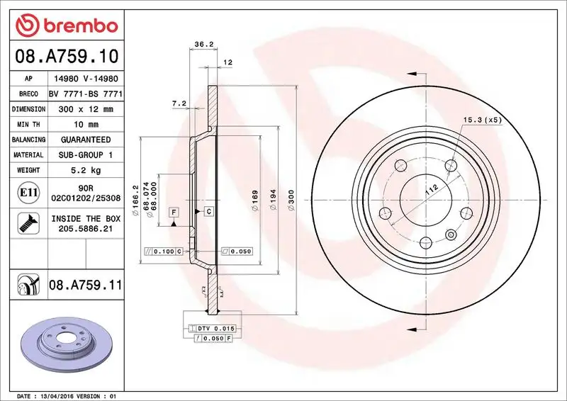 BREMBO 08.A759.11 Arka Fren Diski