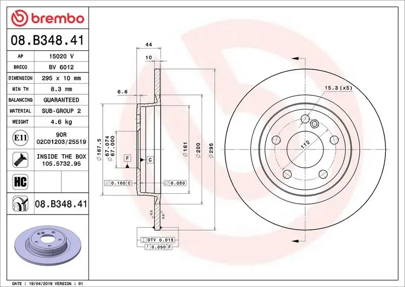 BREMBO 08.B348.41 Arka Fren Diski A2464230112