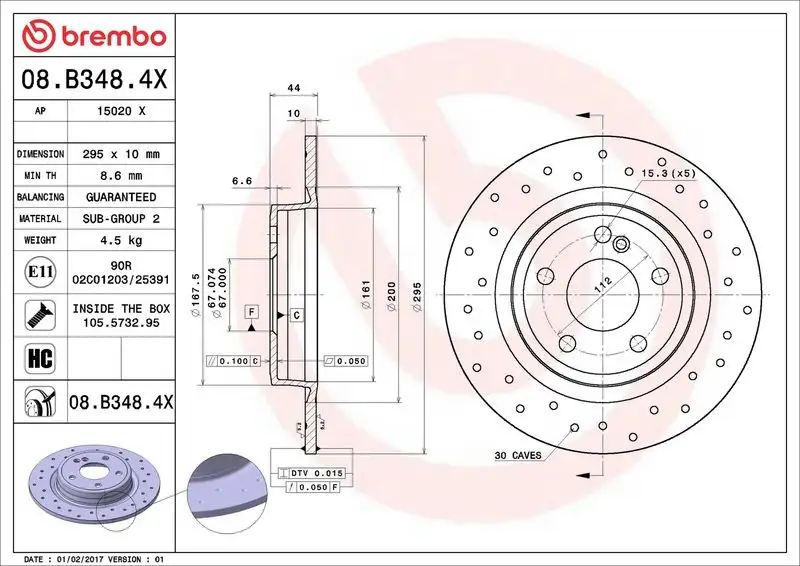 BREMBO 08.B348.4X Arka Fren Diski A2464230112