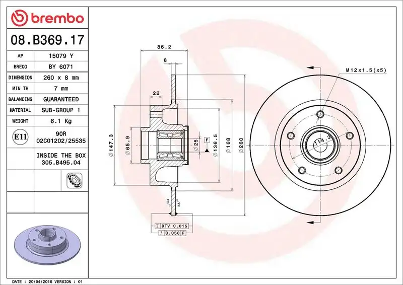 BREMBO 08.B369.17 Arka Fren Diski