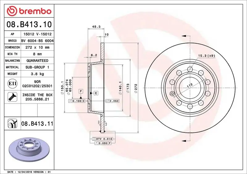 BREMBO 08.B413.10 Arka Fren Diski
