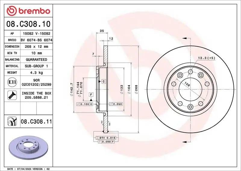 BREMBO 08.C308.11 Arka Fren Diski
