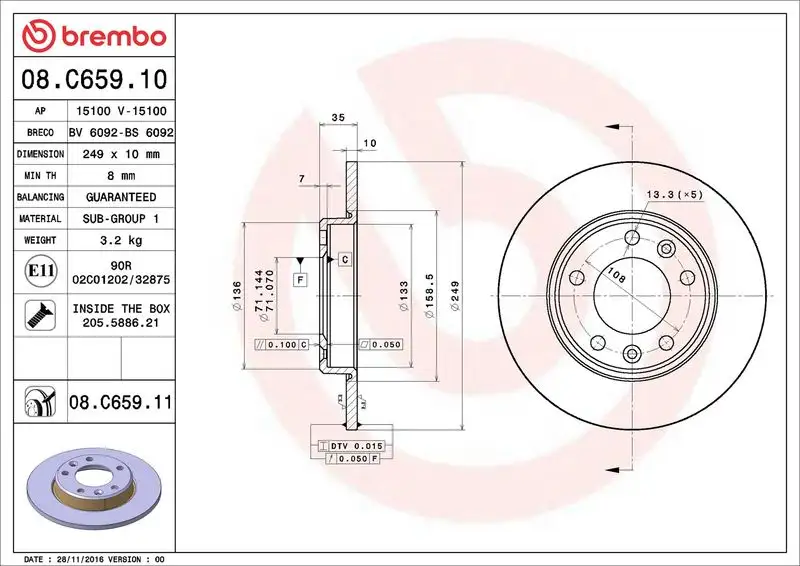 BREMBO 08.C659.11 Arka Fren Diski 1642776280