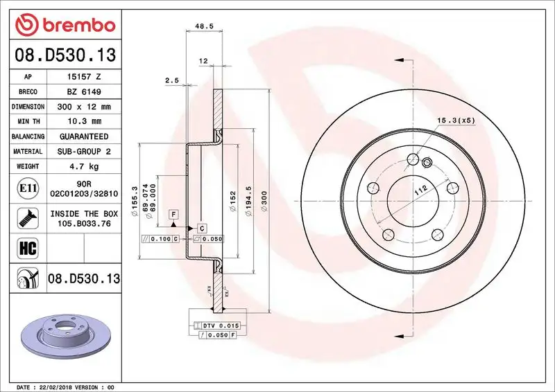 BREMBO 08.D530.13 Arka Fren Diski A0004230512