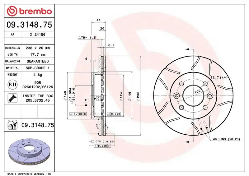 BREMBO 09.3148.75 Ön Fren Diski