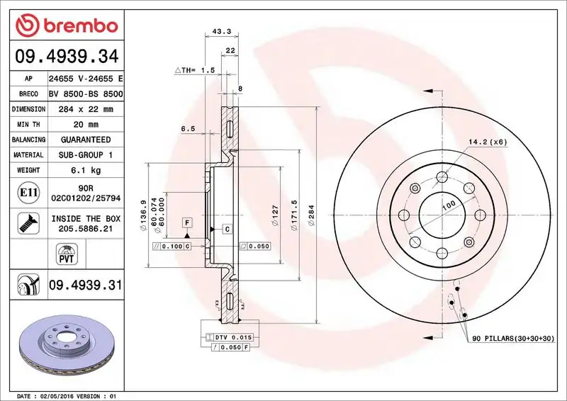 BREMBO 09.4939.31 Ön Fren Diski