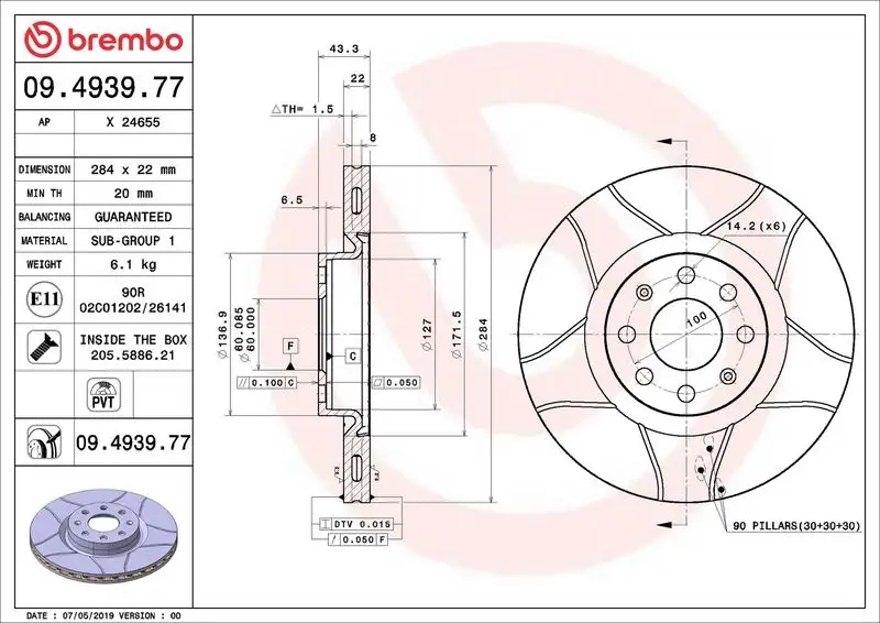BREMBO 09.4939.77 Ön Fren Diski