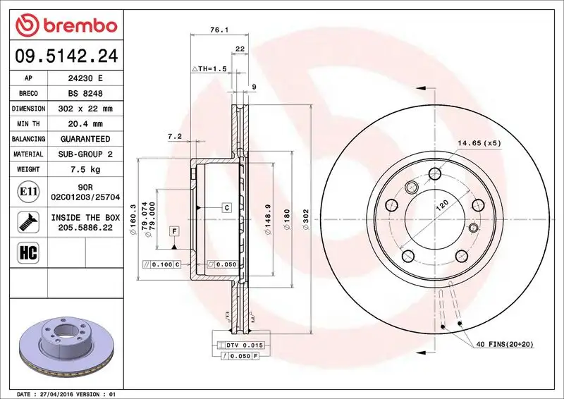 BREMBO 09.5142.24 Ön Fren Diski
