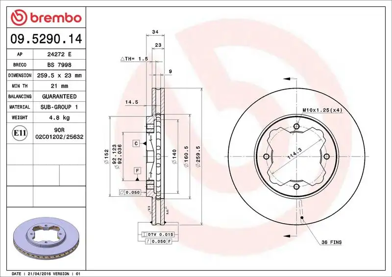BREMBO 09.5290.14 Ön Fren Diski