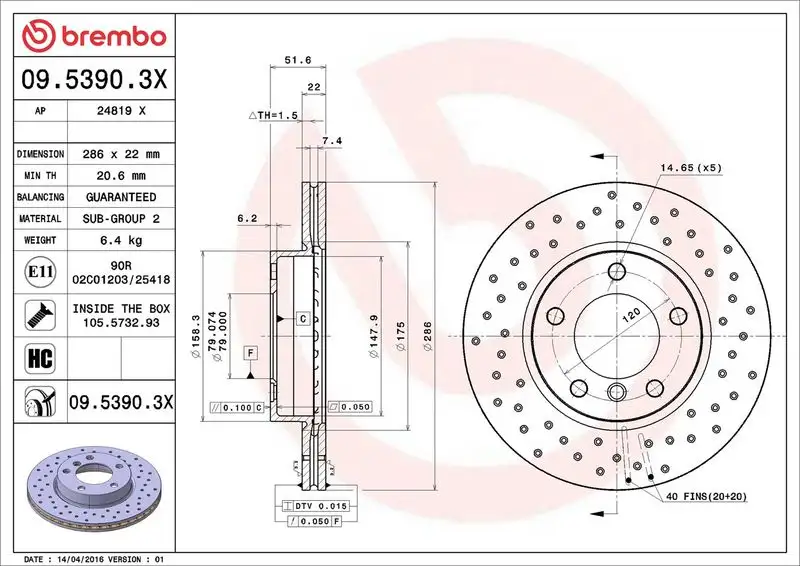BREMBO 09.5390.3X Ön Fren Diski