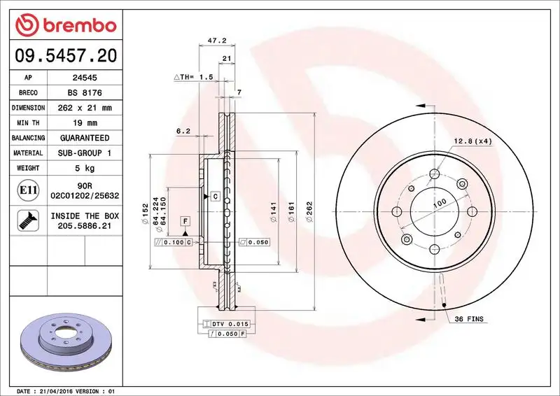 BREMBO 09.5457.20 Ön Fren Diski 45251SK3E00
