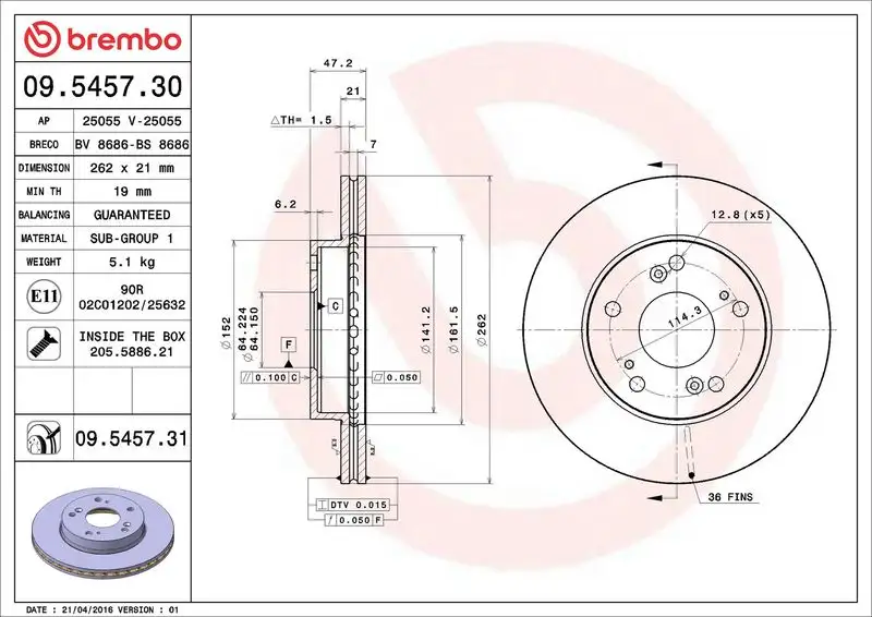 BREMBO 09.5457.31 Ön Fren Diski