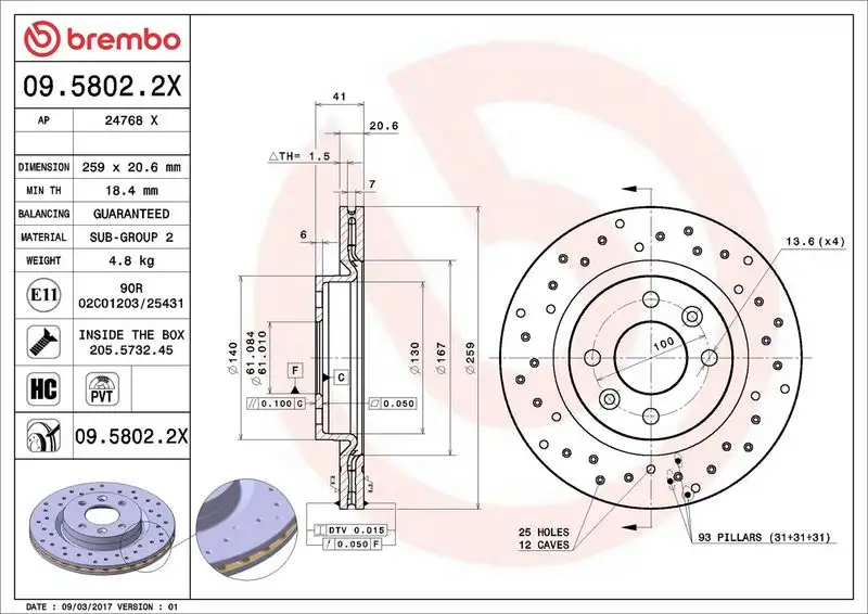 BREMBO 09.5802.2X Ön Fren Diski
