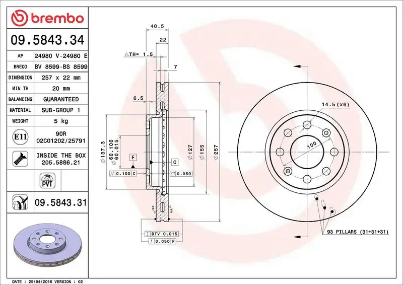 BREMBO 09.5843.34 Ön Fren Diski