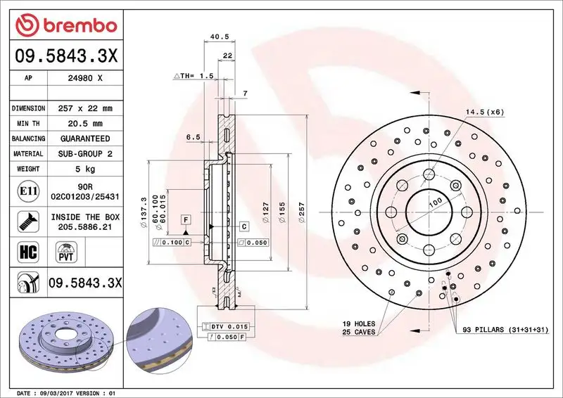 BREMBO 09.5843.3X Ön Fren Diski