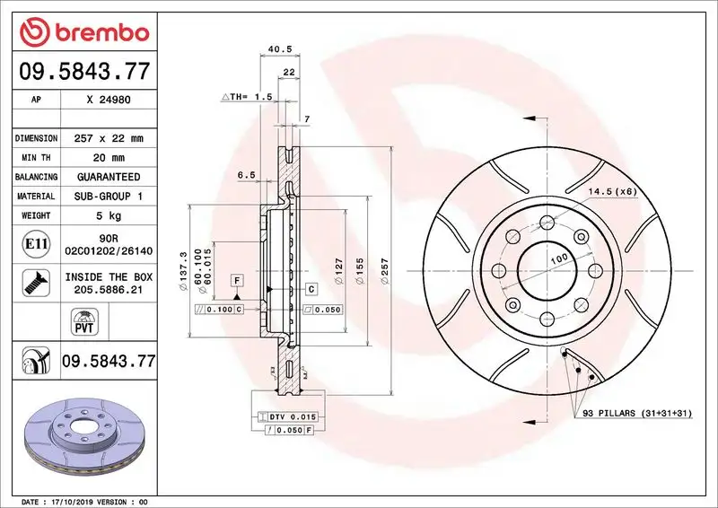 BREMBO 09.5843.77 Ön Fren Diski