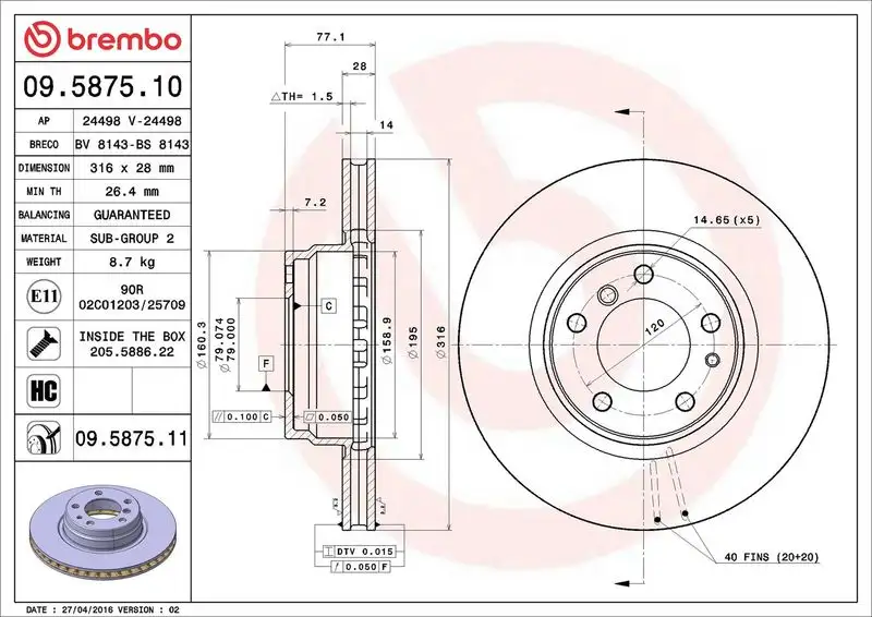 BREMBO 09.5875.11 Ön Fren Diski 34116757752