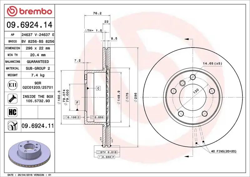 BREMBO 09.6924.14 Ön Fren Diski