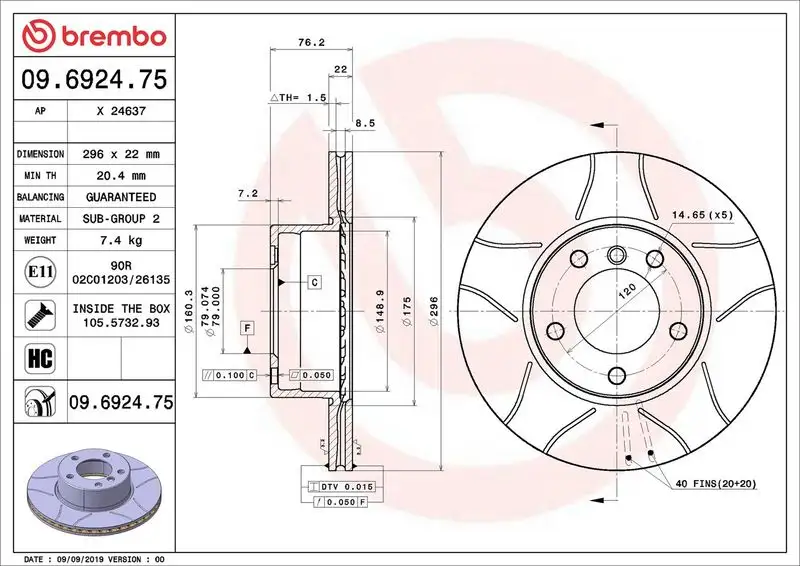 BREMBO 09.6924.75 Ön Fren Diski