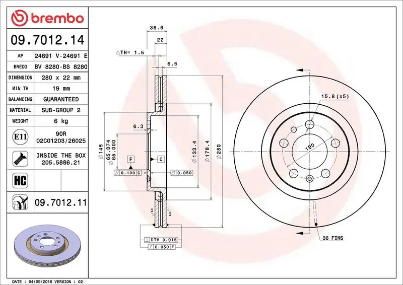 BREMBO 09.7012.14 Ön Fren Diski