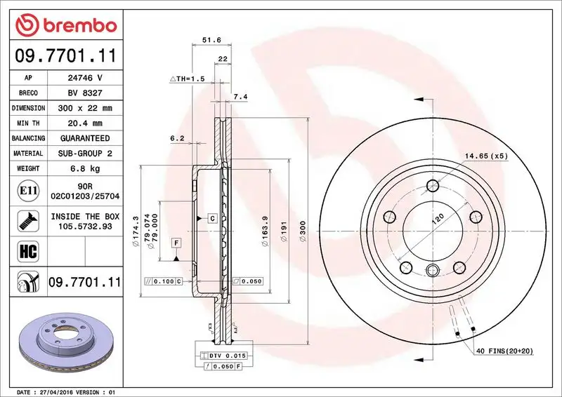 BREMBO 09.7701.11 Ön Fren Diski