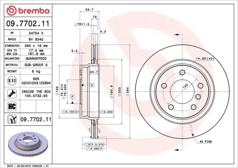 BREMBO 09.7702.11 Arka Fren Diski 34216855154