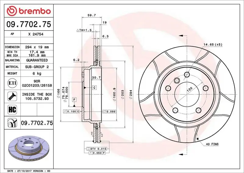 BREMBO 09.7702.75 Arka Fren Diski 34216855154